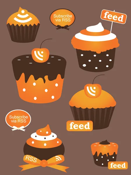 Rss alimentación cupcake icono — Vector de stock