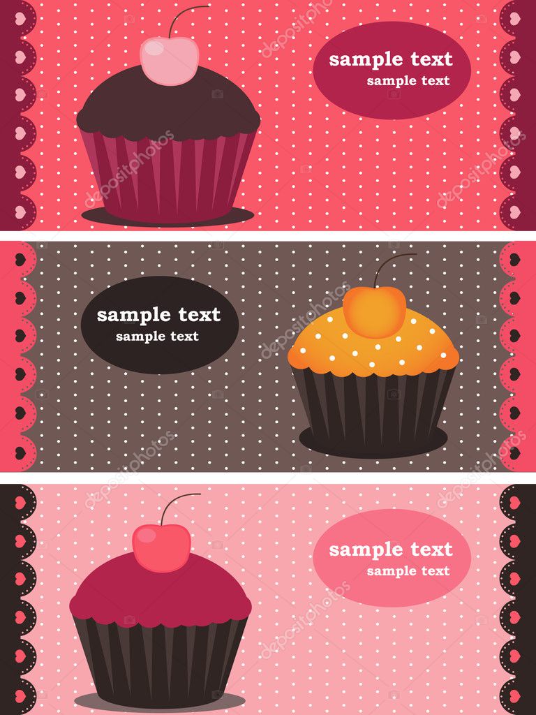 Vector illustration of colorful cupcake banners
