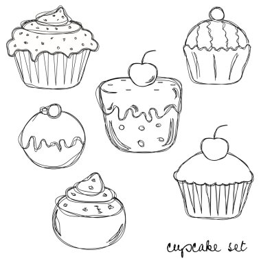 Hand drawn cupcake set clipart