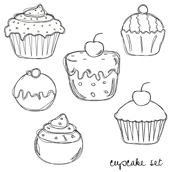Conjunto de cupcake desenhado à mão — Vetor de Stock