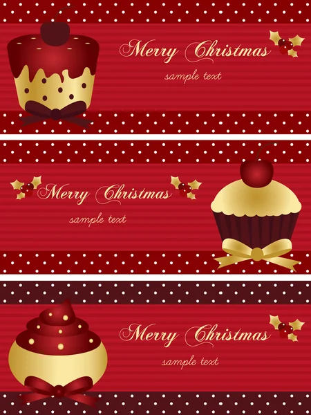 Banners de Natal com cupcake —  Vetores de Stock