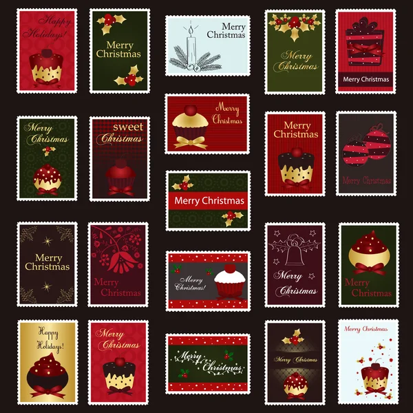 Set de sellos postales navideños — Vector de stock