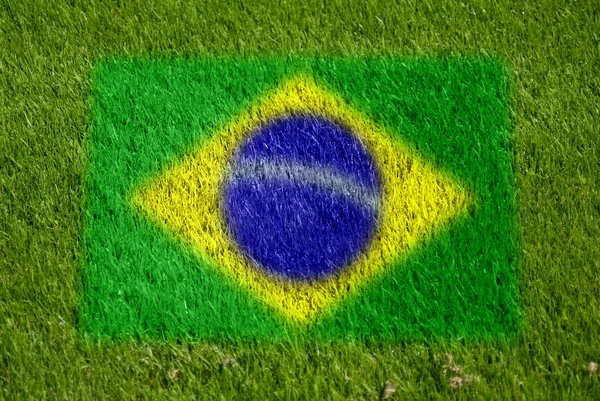 Bandeira do brasil na grama — Fotografia de Stock