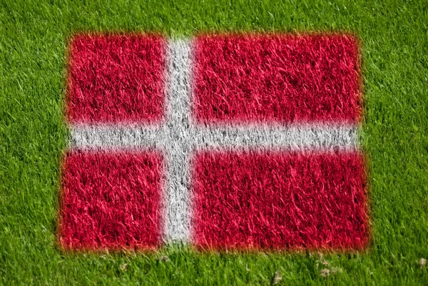Bendera denmark di rumput — Stok Foto