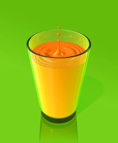 Goccia di succo d'arancia e ondulazione in una gla — Foto Stock