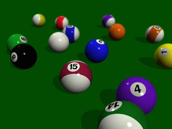 Pool balls on a green billiard table — Stock Photo, Image