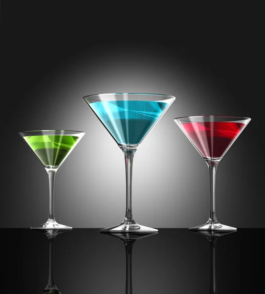 Red, green and blue cocktail glasses — Stock Photo, Image