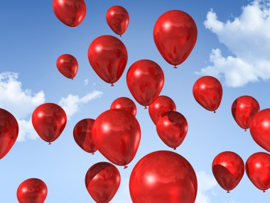 Mavi gökyüzünde kırmızı balonlar