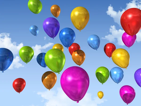 Mavi bir gökyüzü üzerinde renkli balonlar — Stok fotoğraf
