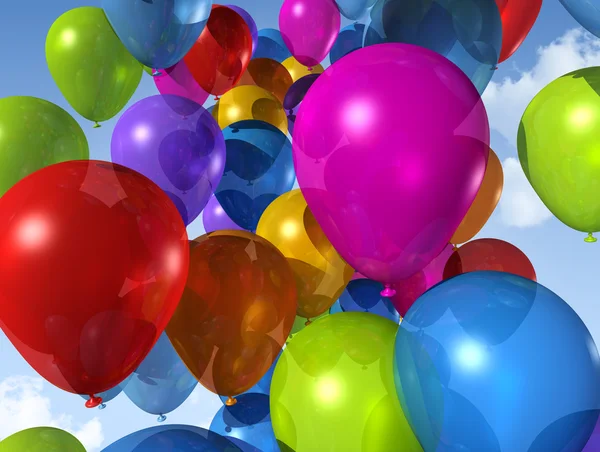 Barevné balónky na modré obloze — Stock fotografie