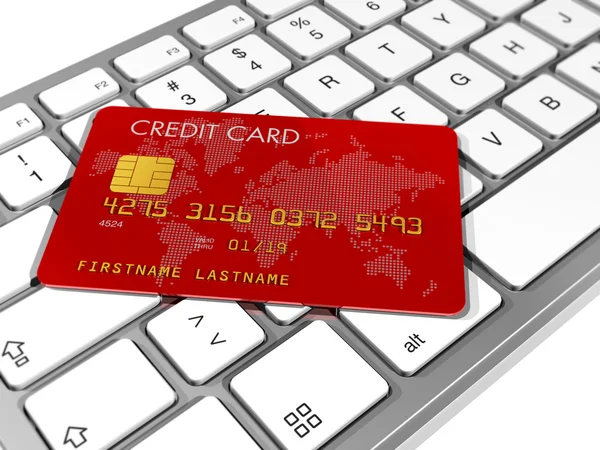 Credit card on a computer keyboard — Stock Photo, Image