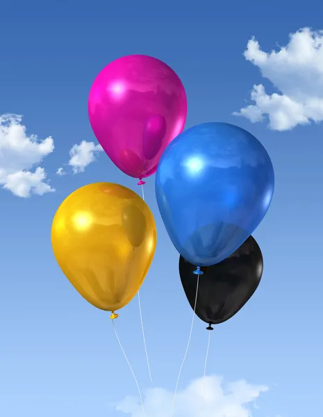 CMYK balões coloridos em um céu azul — Fotografia de Stock