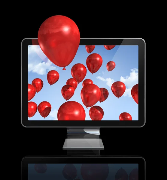 stock image Red balloons in a 3D tv screen