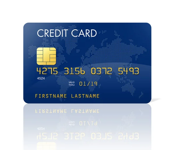 Blauwe creditcard met kaart van de wereld — Stockfoto