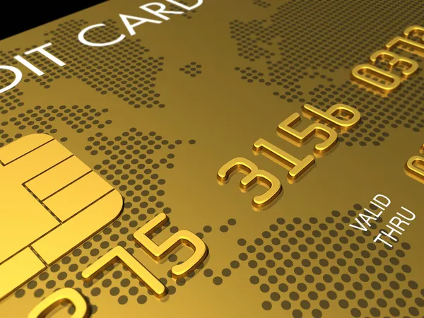 Gold kreditkort, makro 3d render — Stockfoto