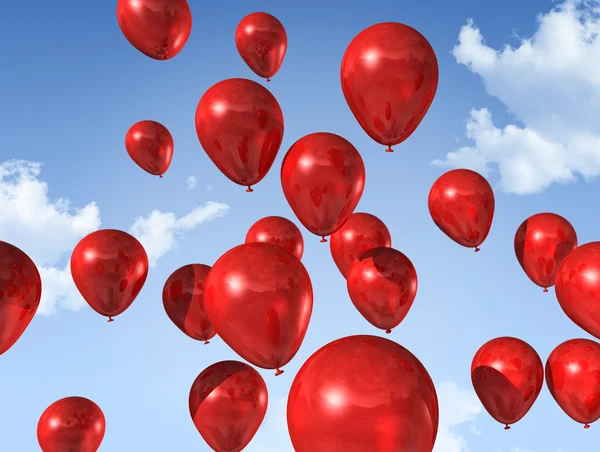 Mavi gökyüzünde kırmızı balonlar — Stok fotoğraf