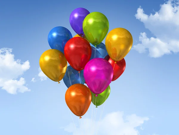 在一片蓝天上的彩色的气球 — 图库照片