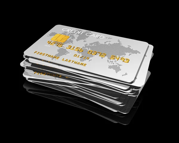 Gümüş kredi kartlarının yığını — Stok fotoğraf