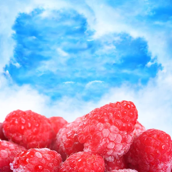Frozen raspberries close up