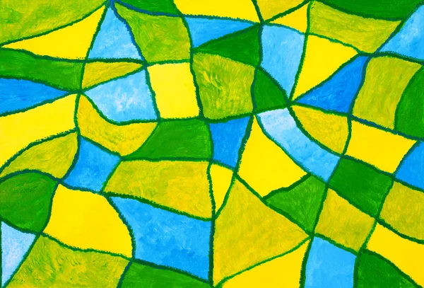 Verde-blu-giallo mosaico dipinto acrilico — Foto Stock