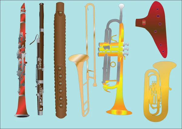 Brass musical instruments — Stock Vector