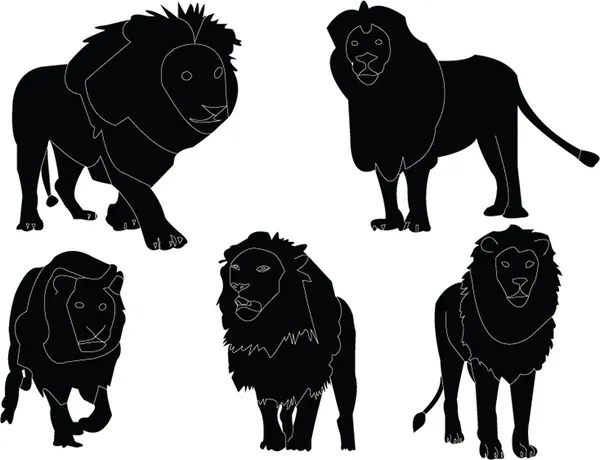 狮子集合剪影-矢量 — 图库矢量图片
