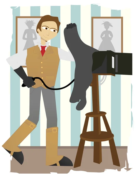 Photographer taking picture old camera — Stock Vector