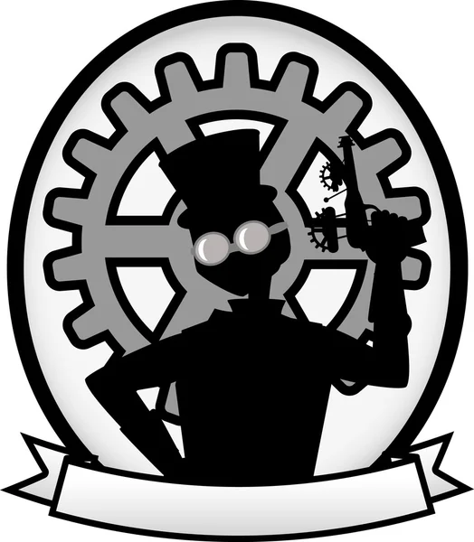 Σιλουέτα steampunk άνθρωπος γκρι banner — Διανυσματικό Αρχείο