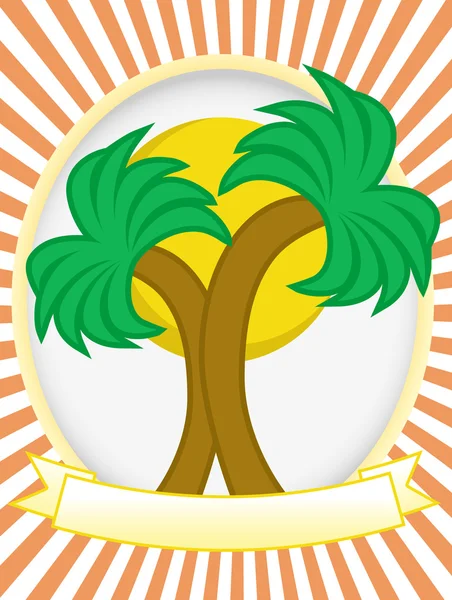 双棕榈太阳椭圆形横幅广告 — 图库矢量图片