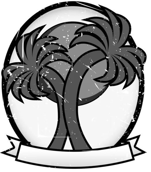 Twin Palm Sun Badge Grayscale — Stock Vector