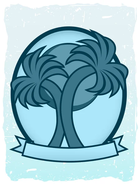Banner de insignia Twin Palm Sun Azul — Vector de stock