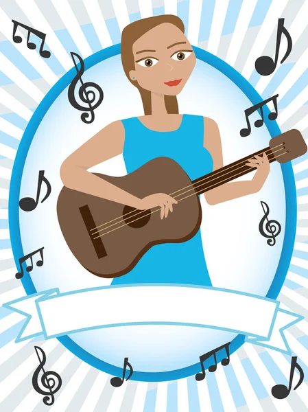 Cartoon girl playing acoustic guitar — Stock Vector