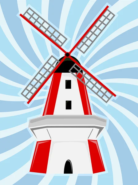 Molino de viento blanco rojo Fondo remolino azul — Archivo Imágenes Vectoriales