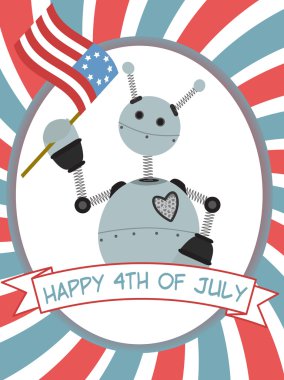 4th of July Robot Waving Flag Banner clipart