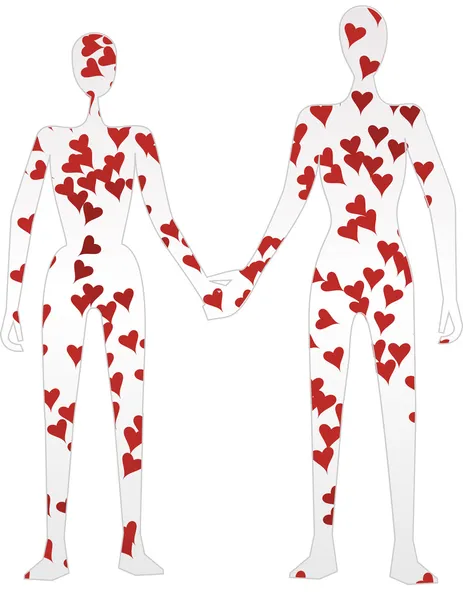 Silhouette coppia tenendo le mani in amore — Vettoriale Stock
