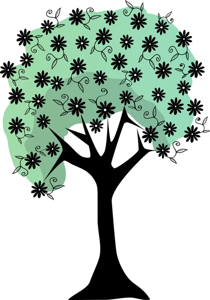 Силует Квіткове дерево Пишні квіти стебла і листя — стоковий вектор