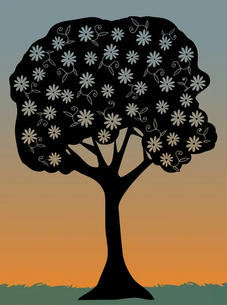 Baum gefüllt mit Blumen editierbare Vektorillustration — Stockvektor