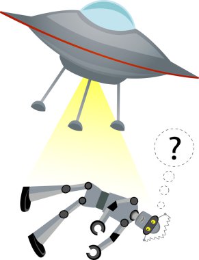 UFO beaming up sad confused robot clipart