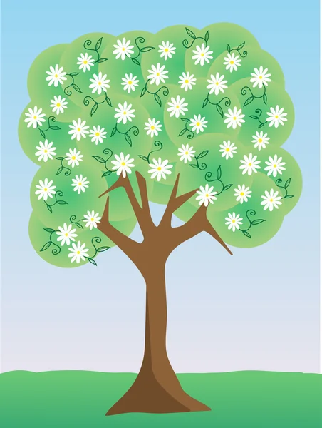 Jediný květinový bílý květ strom denní nastavení vektorové ilustrace — Stockový vektor