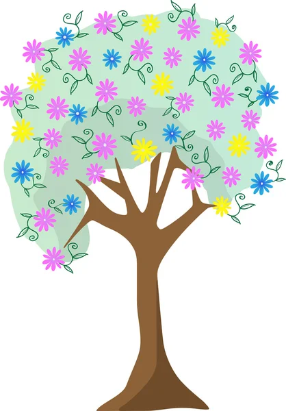 Pastel renkli çiçek ağaç vektör çizim — Stok Vektör