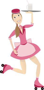 Waitress in retro 1950s outfit skating clipart