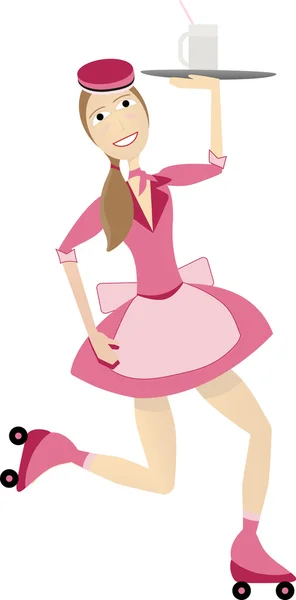 Waitress in retro 1950s outfit skating — Stock Vector