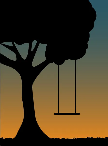 Drzewo swing sylwetka o zmierzchu — Wektor stockowy