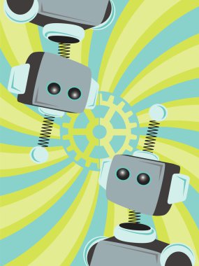 Two Robots Abstract looking at each other gear swirl background clipart