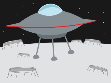 UFO landing on a crater like planet clipart