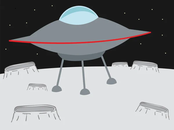 행성 처럼 분화구에 방문 하는 Ufo — 스톡 벡터