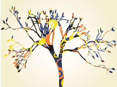 Single Psychedelic Tree Silhouette on tan background vector clipart