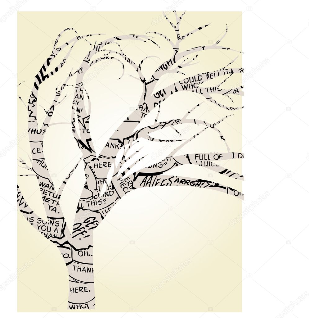Single Tree Outlined by Comic Book Word Balloons Vector