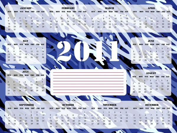 Calendario 2011 en azul - Inicio del domingo — Vector de stock