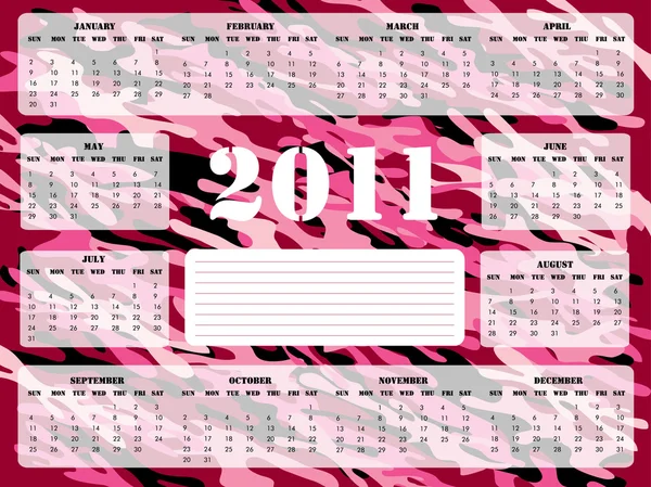 2011 Kalendarz w kolorze różowym i bordo - niedziela start — Wektor stockowy